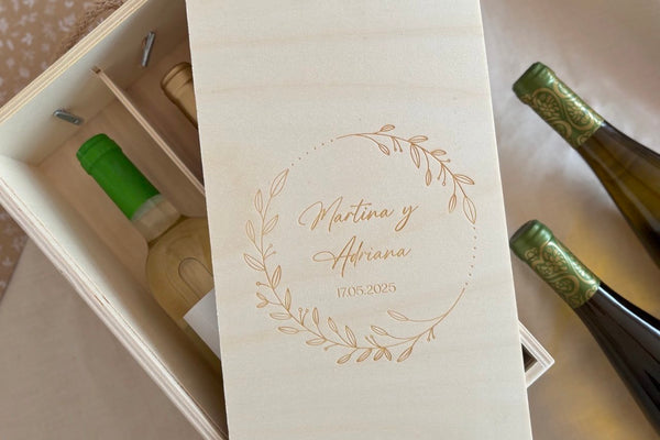 Caja vino doble - Corona floral sencilla