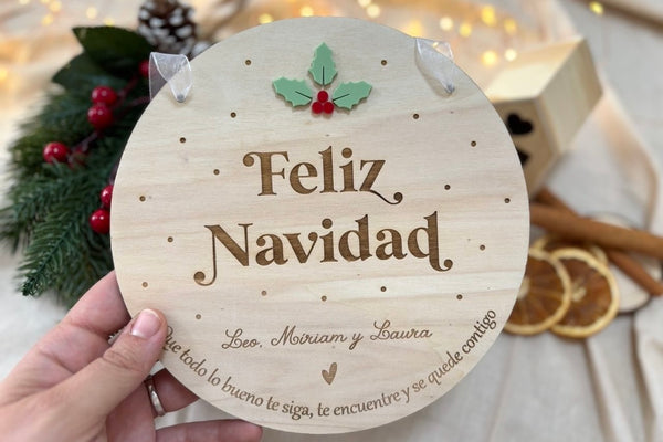 Placa Feliz Navidad - Familia y frase personalizada