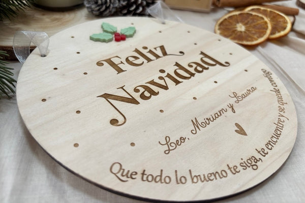 Placa Feliz Navidad - Familia y frase personalizada