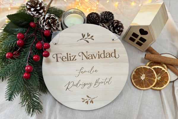 Placa Feliz Navidad - Familia personalizado